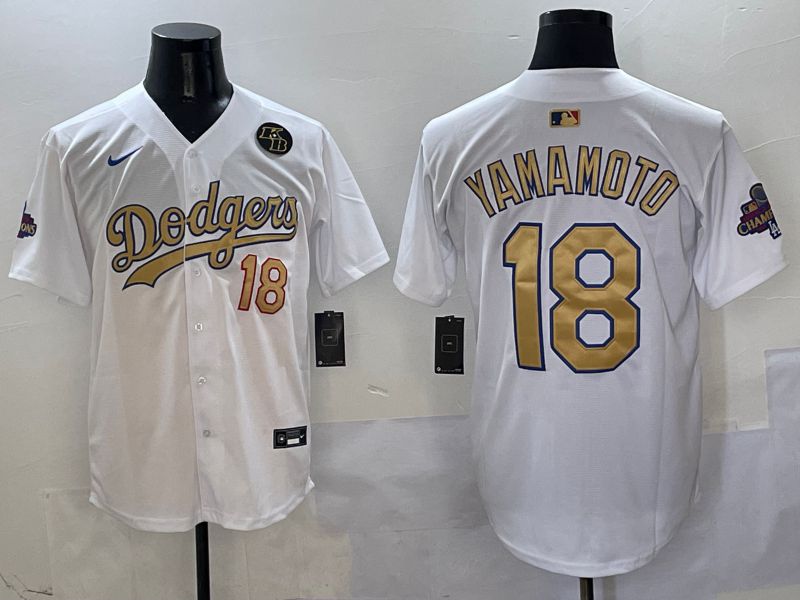 Men Los Angeles Dodgers 18 Yamamoto White Gold Game Nike 2025 MLB Jersey style 4293